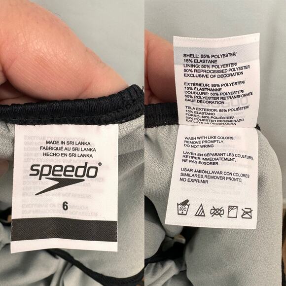 NWT Speedo Rib Logo One Piece Swimsuit Black Swimwear UPF 50 Pool Beach Size 6 - Picture 11 of 12